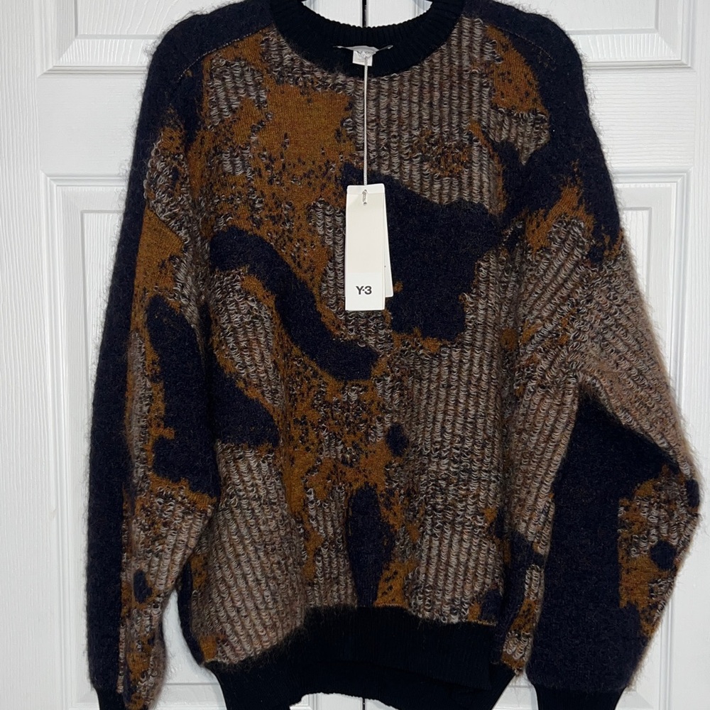 Y-3 Men's Brown and Black Crewneck Sweater